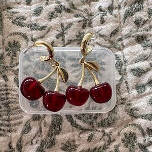 Gold Cherry Drop Earrings
